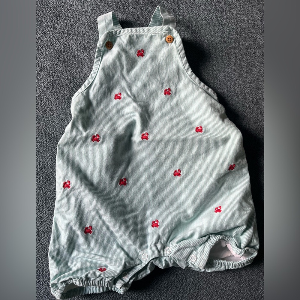 Janie and Jack Boys Crab Turquoise Striped Romper